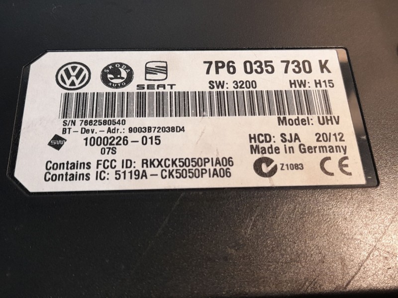 Recambio de centralita bluetooth para skoda superb ii (3t4) 1.6 tdi referencia OEM IAM 7P6035730K  
