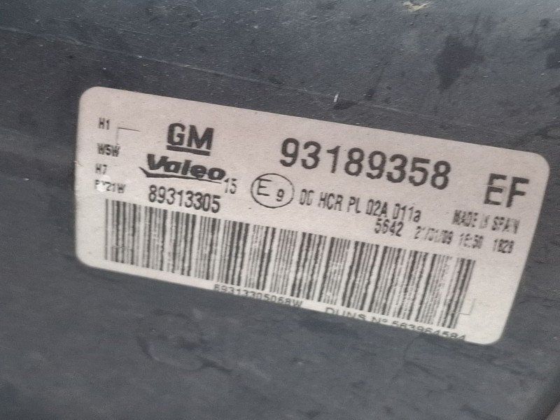 Recambio de faro delantero derecho para opel corsa referencia OEM IAM 93189358EF  