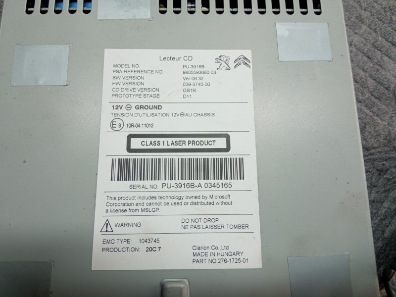 Recambio de sistema audio / radio cd para citroën ds4 referencia OEM IAM 9805593680  