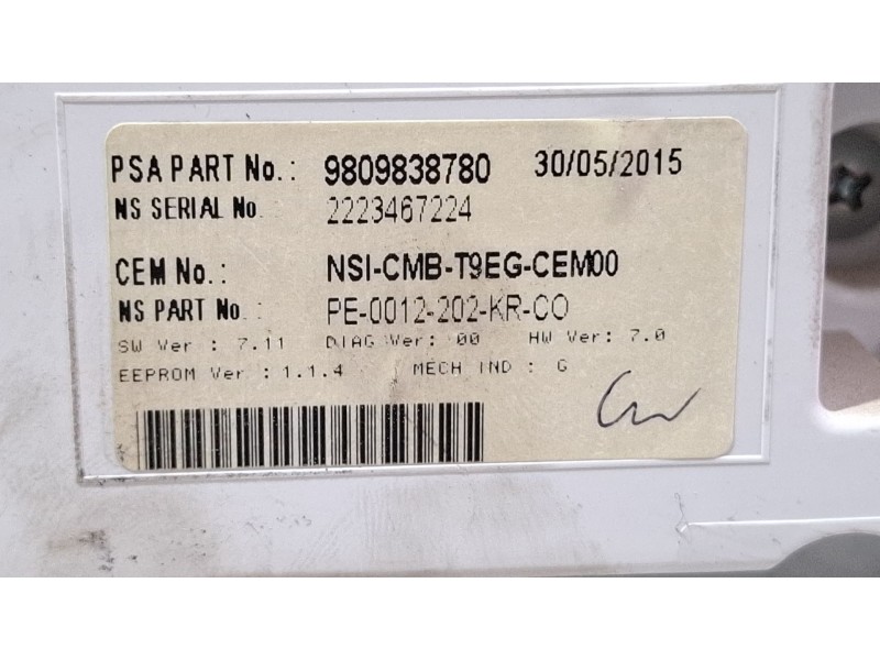 Recambio de cuenta kilometros para peugeot 308 referencia OEM IAM 9809838780  