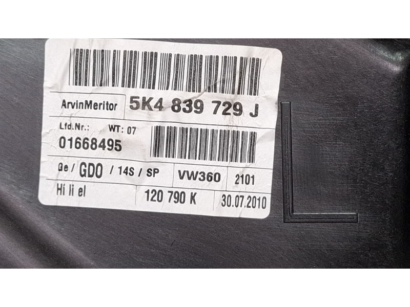 Recambio de elevalunas trasero izquierdo para volkswagen golf blue motion referencia OEM IAM 5K4839729J  