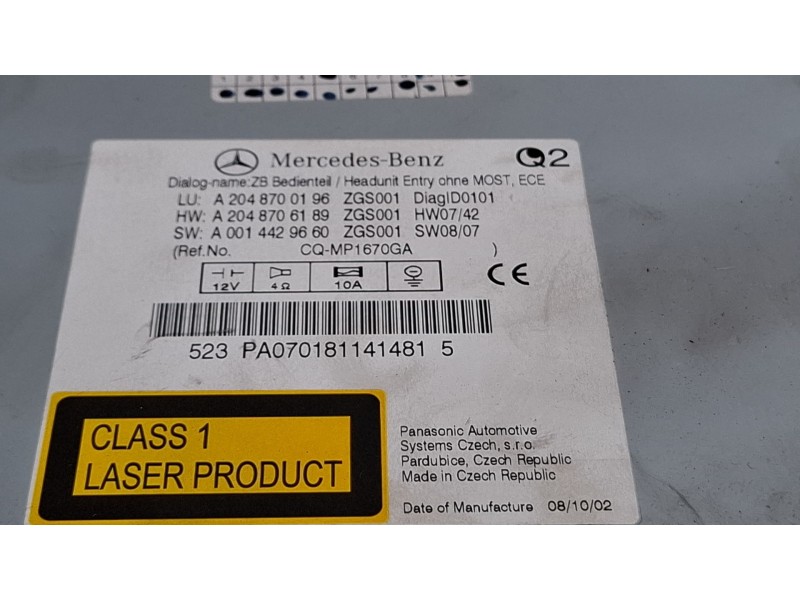 Recambio de sistema audio / radio cd para mercedes-benz c 200 cdi referencia OEM IAM A2048700196  
