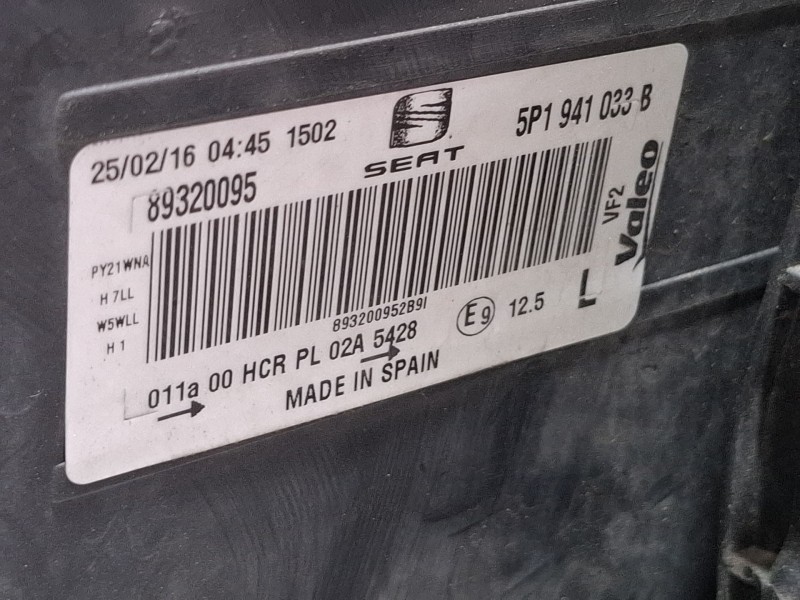 Recambio de faro delantero izquierdo para seat leon (1p1) 1.9 tdi referencia OEM IAM 89320095 / 5P1941033B  