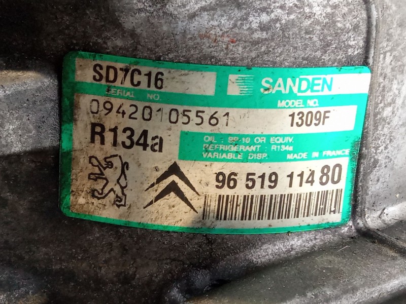 Recambio de compresor aire acondicionado para peugeot 307 referencia OEM IAM SD7C16 9651911480 