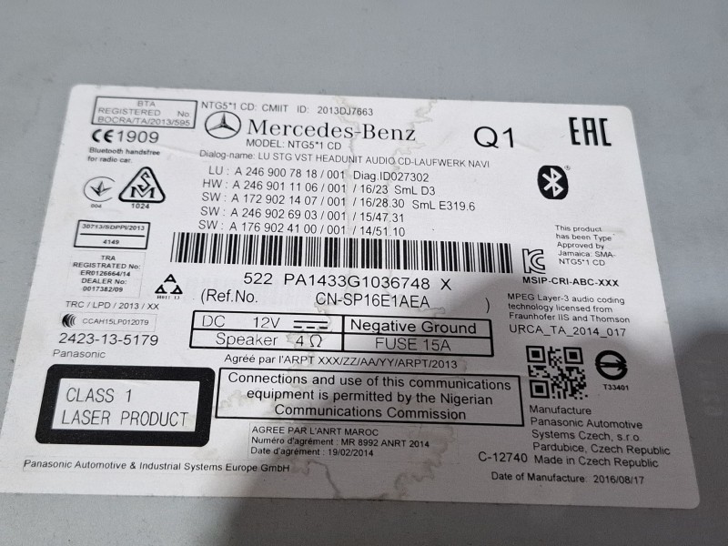 Recambio de sistema audio / radio cd para mercedes-benz cla 200 d referencia OEM IAM A2469007818  