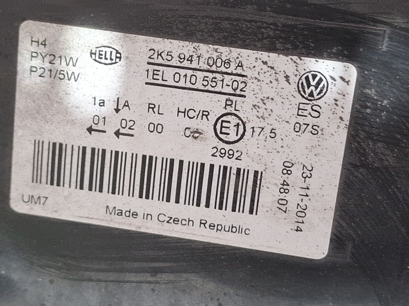 Recambio de faro delantero derecho para volkswagen caddy referencia OEM IAM 2K5941006A / 1EL01055102  