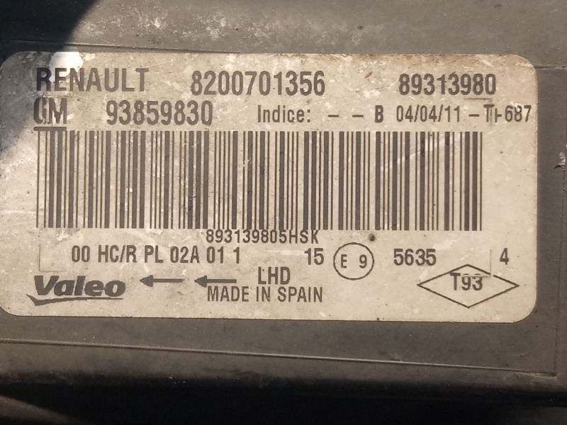 Recambio de faro delantero derecho para nissan primastar referencia OEM IAM 89313980  93859830