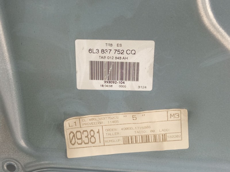 Recambio de elevalunas delantero derecho para seat ibiza referencia OEM IAM 6L3837752CQ  