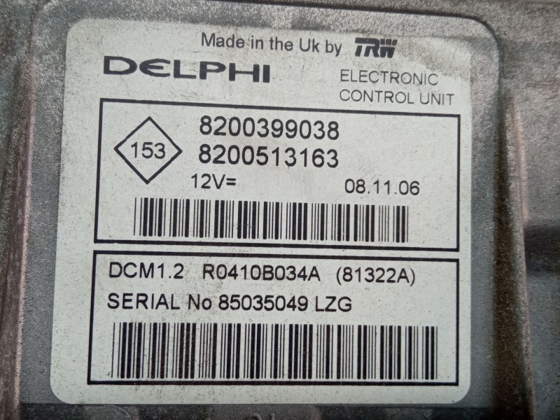 Recambio de centralita motor para renault megane referencia OEM IAM 8200399038  85035049LZG Recambio de centralita motor para renault megane referencia OEM IAM 8200399038  85035049LZG